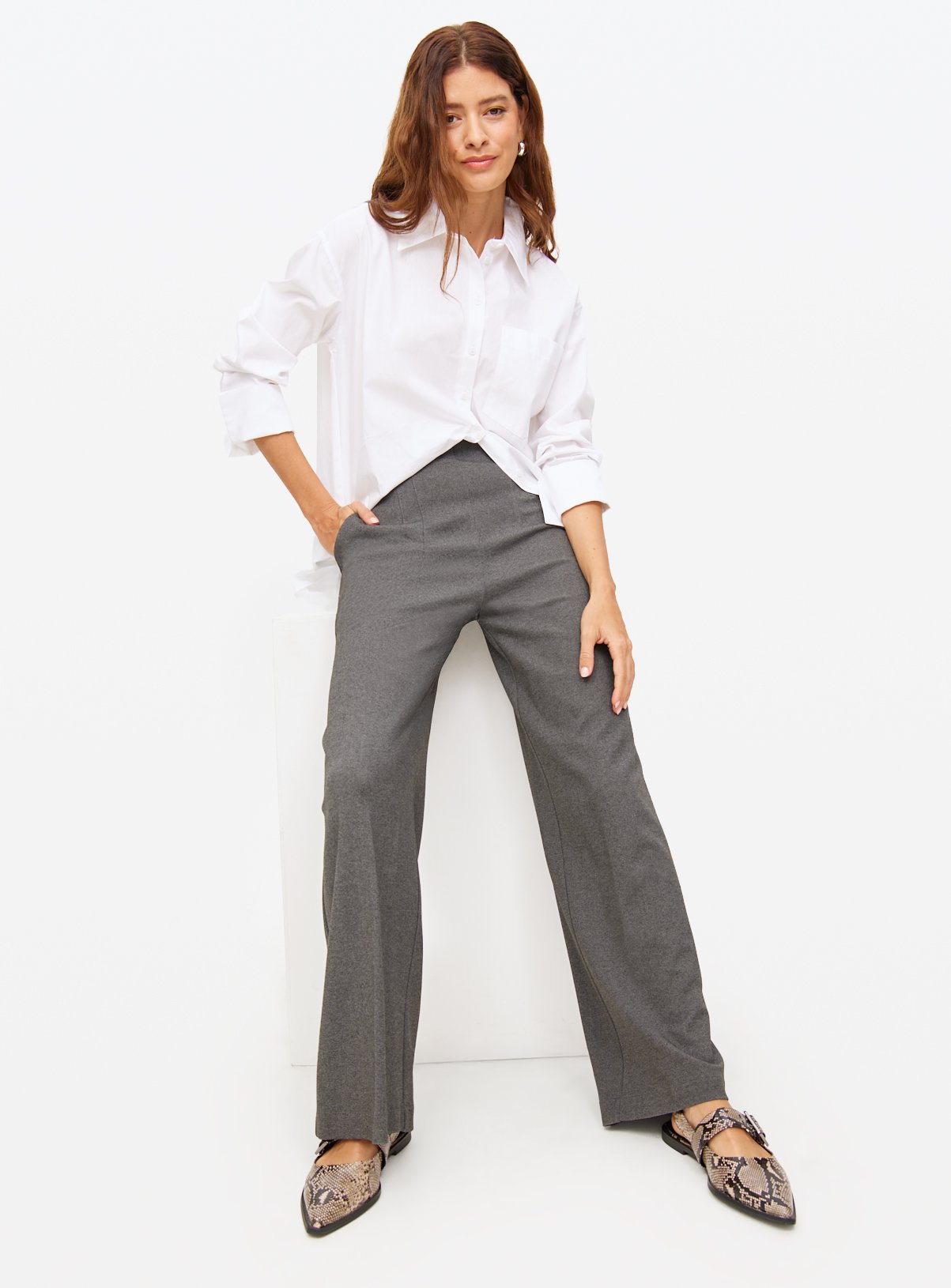 Mid Grey Wide Leg Ponte Trousers 12R - Image 1 thumbnail